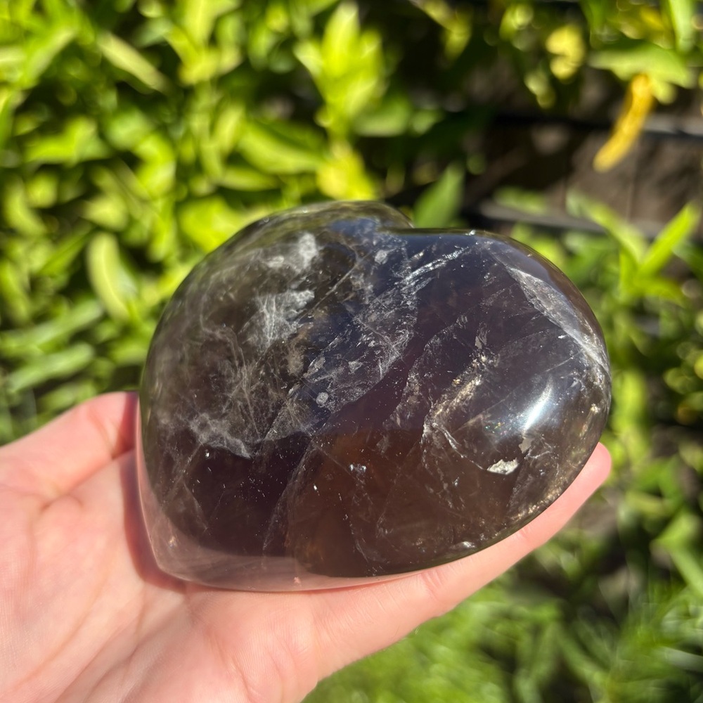 1.23 Pounds - Large Smoky Quartz Crystal Heart with Rainbow - Picture 11 of 12